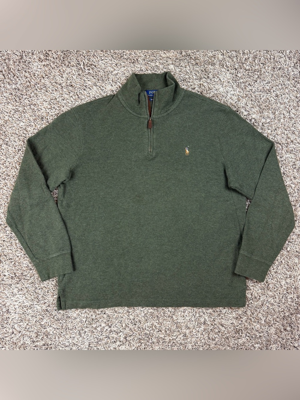Polo Ralph Lauren Quarter Zip Sweater Estate Rib Size Mens Large Olive Pullover